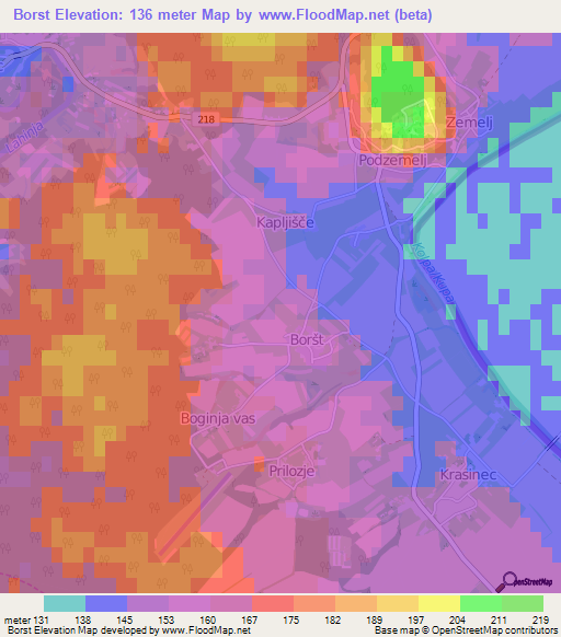 Borst,Slovenia Elevation Map