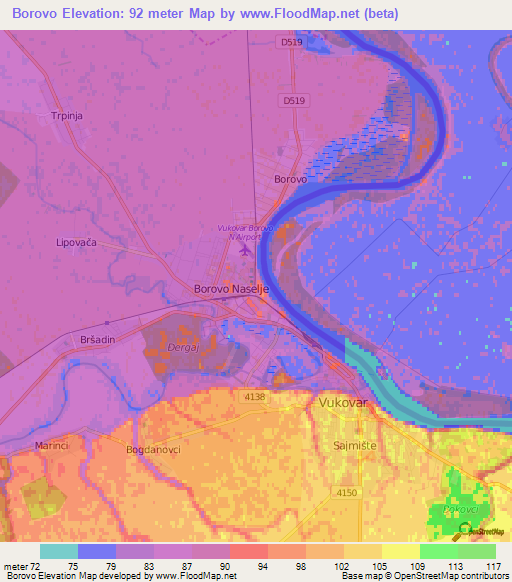 Borovo,Croatia Elevation Map