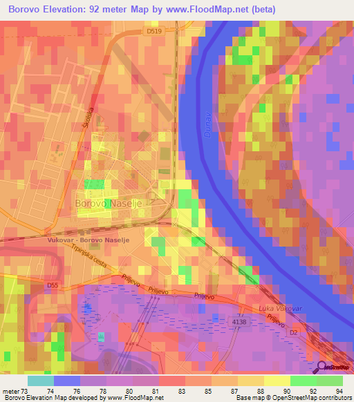 Borovo,Croatia Elevation Map