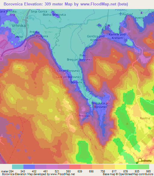 Borovnica,Slovenia Elevation Map