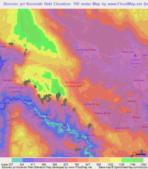 Borovec pri Kocevski Reki,Slovenia Elevation Map