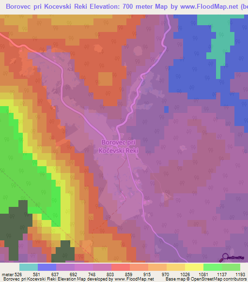 Borovec pri Kocevski Reki,Slovenia Elevation Map