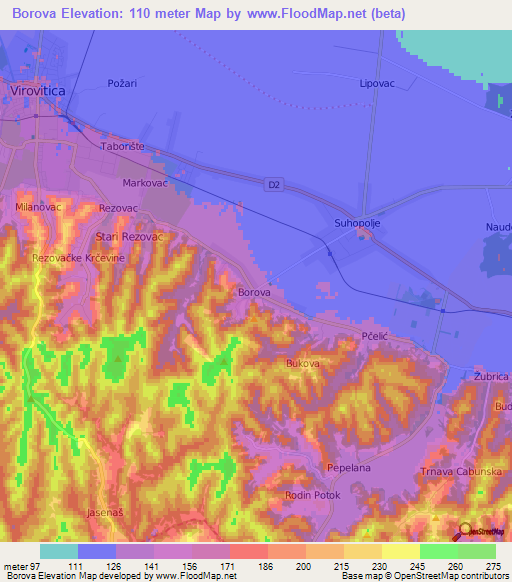 Borova,Croatia Elevation Map