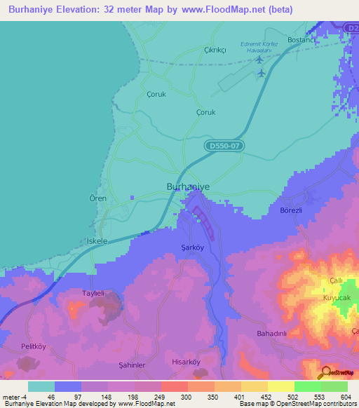 Burhaniye,Turkey Elevation Map