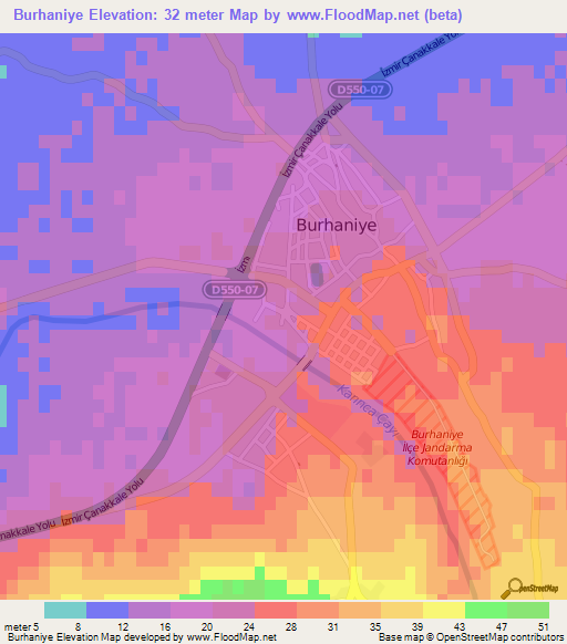 Burhaniye,Turkey Elevation Map