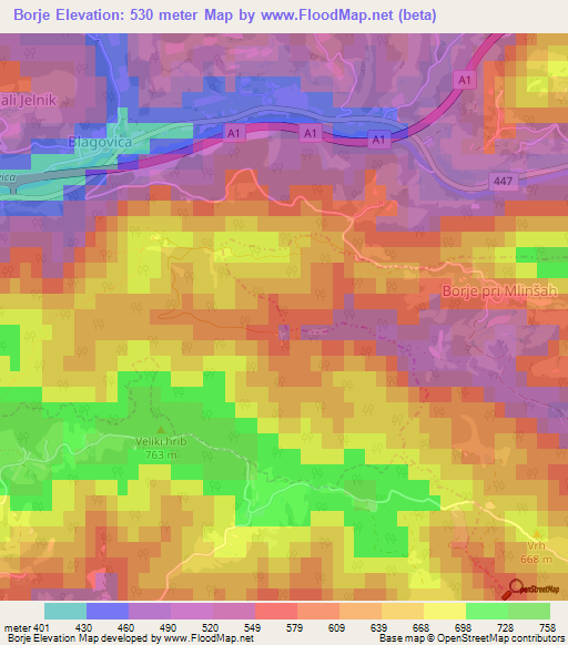 Borje,Slovenia Elevation Map