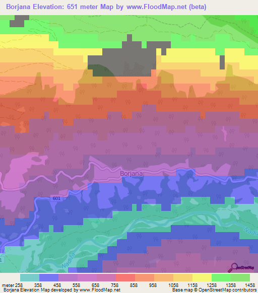 Borjana,Slovenia Elevation Map