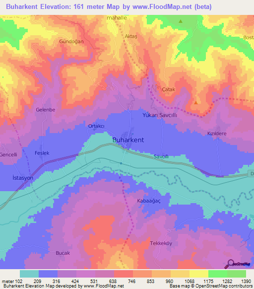 Buharkent,Turkey Elevation Map