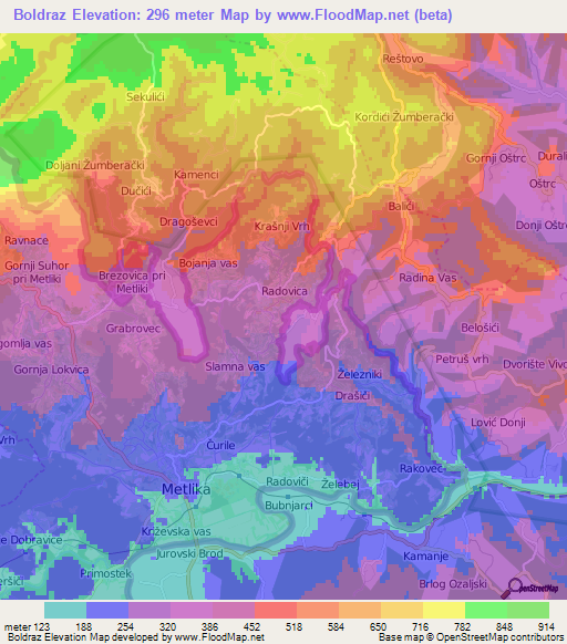 Boldraz,Slovenia Elevation Map