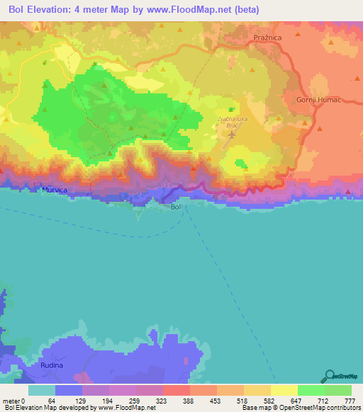 Bol,Croatia Elevation Map