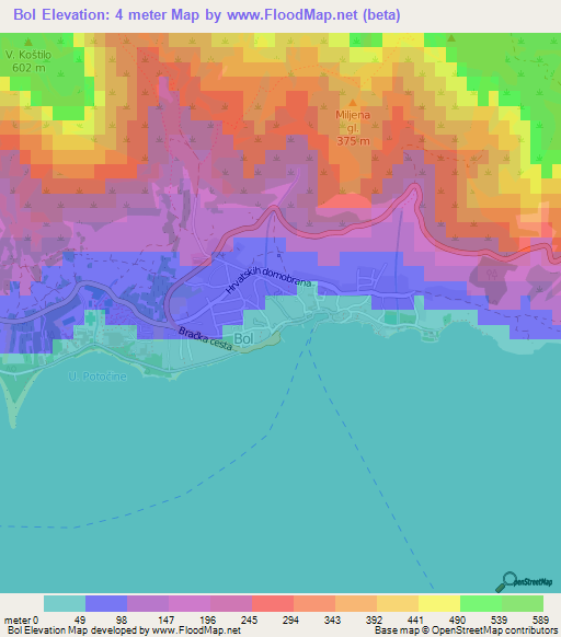 Bol,Croatia Elevation Map