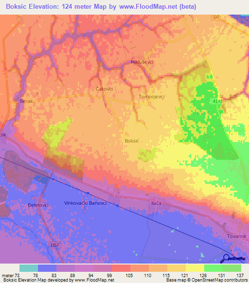 Boksic,Croatia Elevation Map