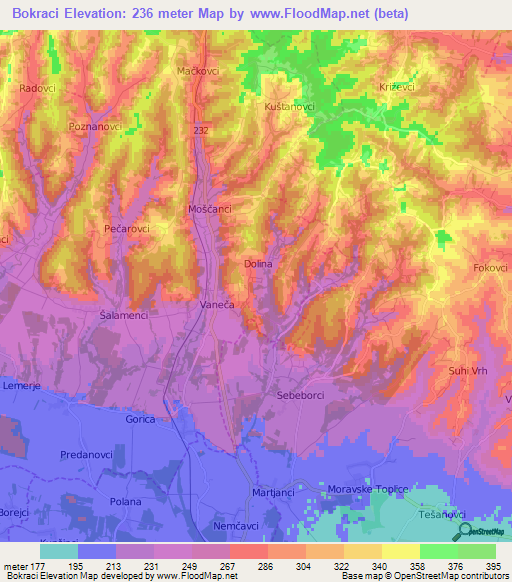 Bokraci,Slovenia Elevation Map