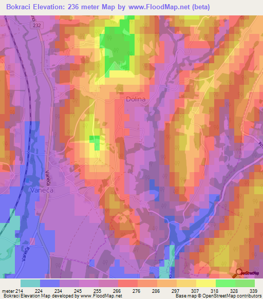 Bokraci,Slovenia Elevation Map