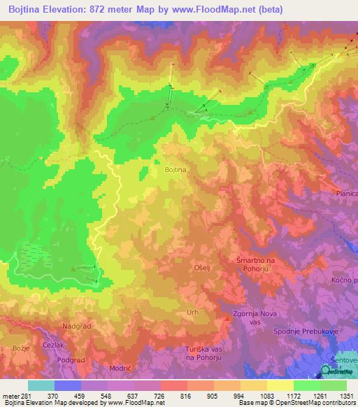 Bojtina,Slovenia Elevation Map