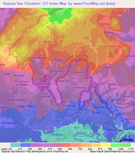 Bojanja Vas,Slovenia Elevation Map