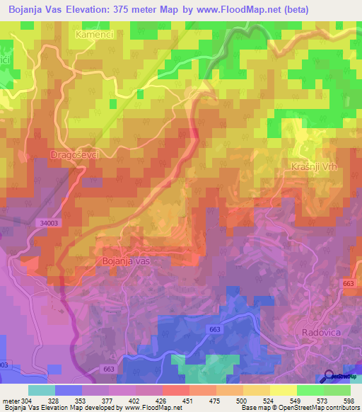 Bojanja Vas,Slovenia Elevation Map