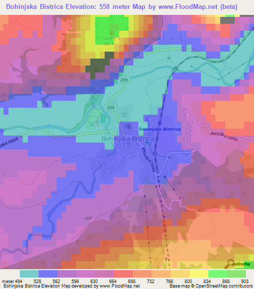 Bohinjska Bistrica,Slovenia Elevation Map