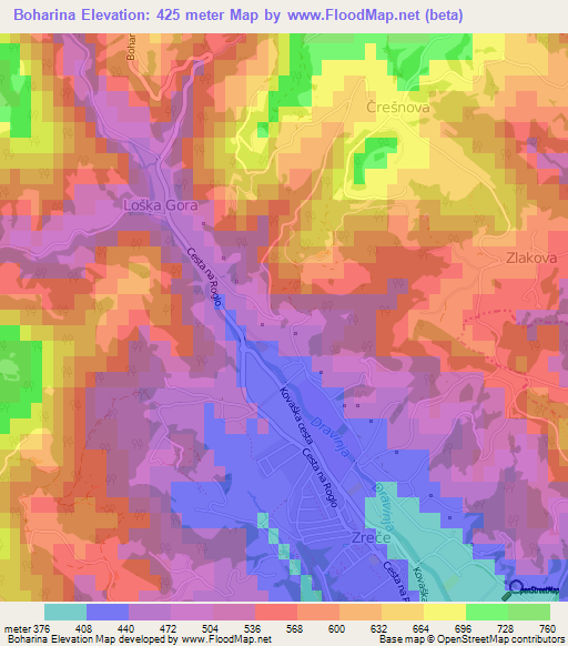 Boharina,Slovenia Elevation Map