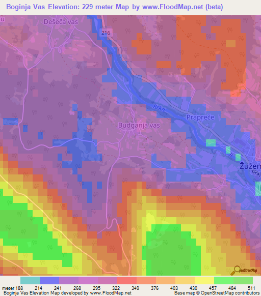 Boginja Vas,Slovenia Elevation Map