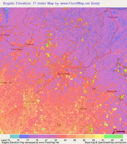 Bogatic,Serbia Elevation Map