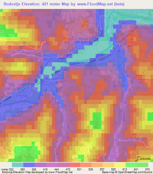 Bodovlje,Slovenia Elevation Map