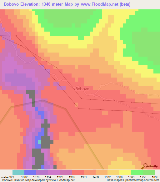 Bobovo,Montenegro Elevation Map