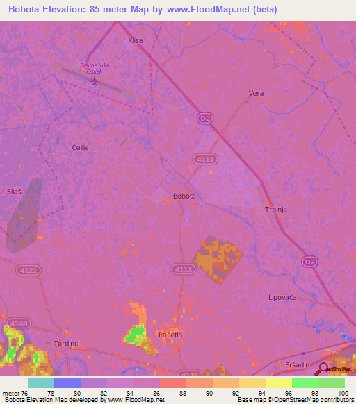 Bobota,Croatia Elevation Map