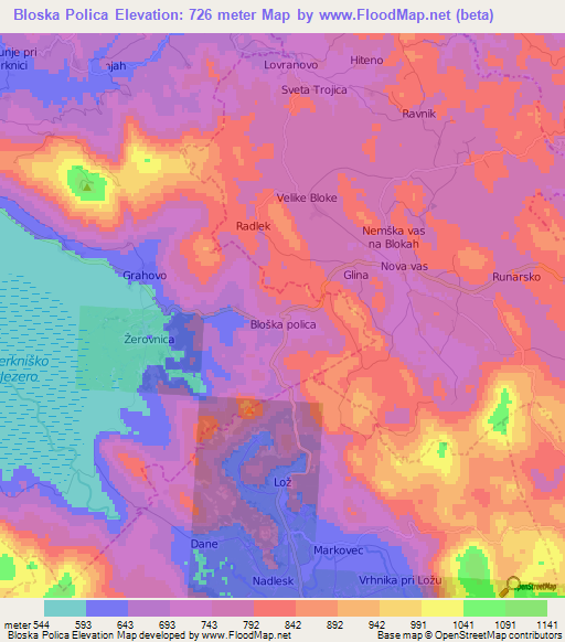 Bloska Polica,Slovenia Elevation Map