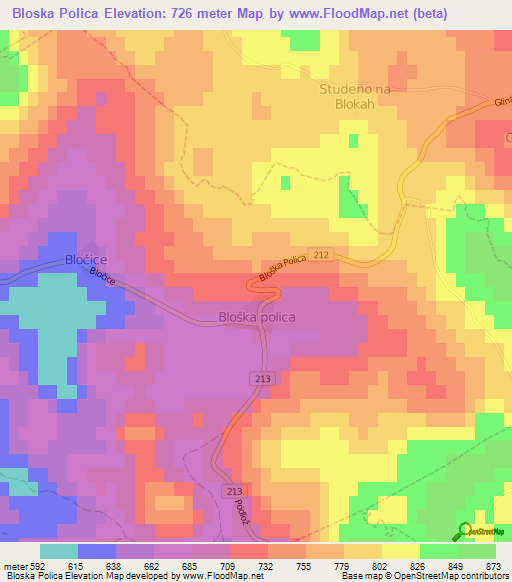 Bloska Polica,Slovenia Elevation Map