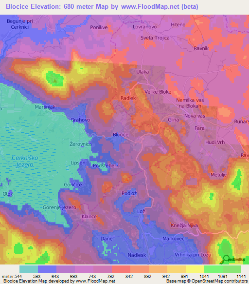 Blocice,Slovenia Elevation Map