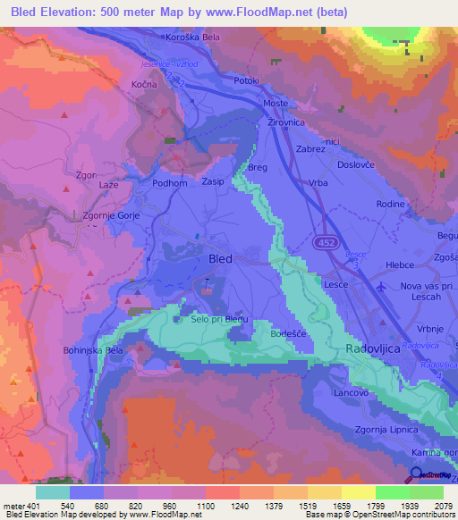 Bled,Slovenia Elevation Map