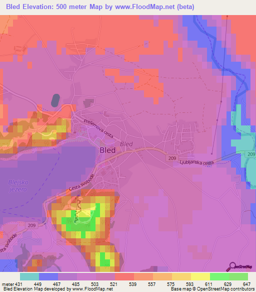 Bled,Slovenia Elevation Map