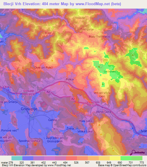 Blecji Vrh,Slovenia Elevation Map