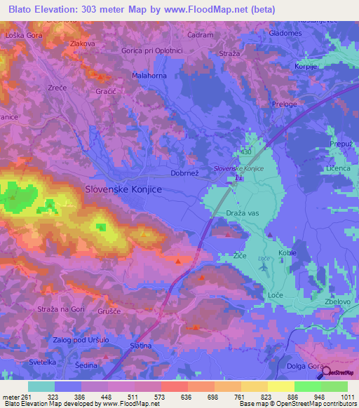 Blato,Slovenia Elevation Map