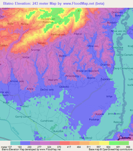 Blatno,Slovenia Elevation Map