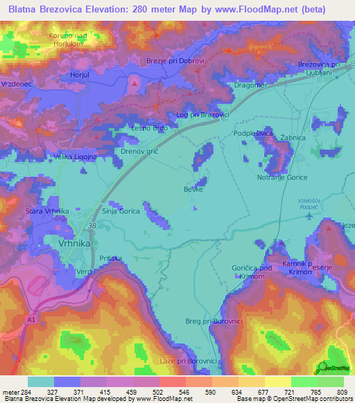 Blatna Brezovica,Slovenia Elevation Map