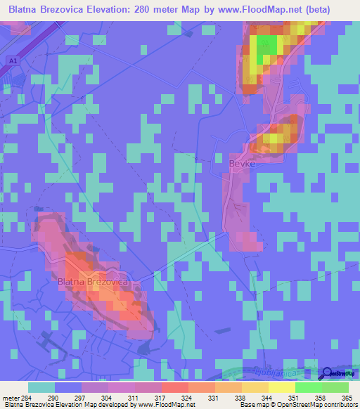 Blatna Brezovica,Slovenia Elevation Map