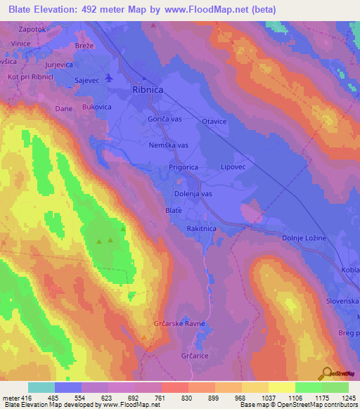 Blate,Slovenia Elevation Map