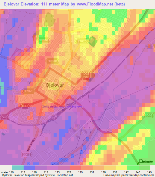 Bjelovar,Croatia Elevation Map