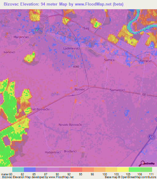 Bizovac,Croatia Elevation Map