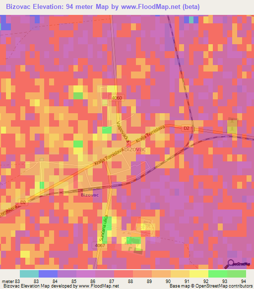 Bizovac,Croatia Elevation Map