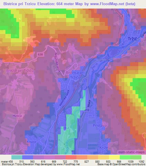 Bistrica pri Trzicu,Slovenia Elevation Map