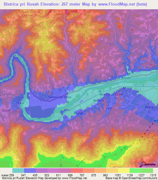 Bistrica pri Rusah,Slovenia Elevation Map