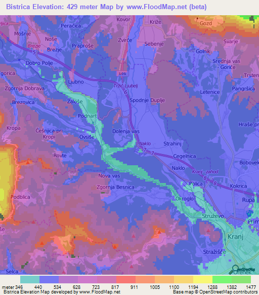 Bistrica,Slovenia Elevation Map