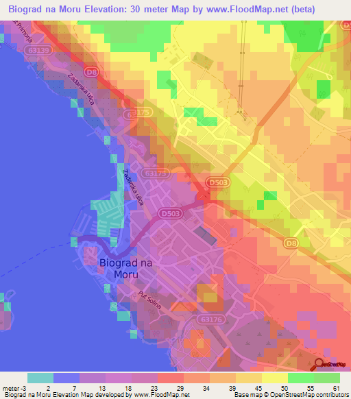 Biograd na Moru,Croatia Elevation Map