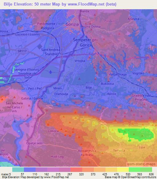 Bilje,Slovenia Elevation Map