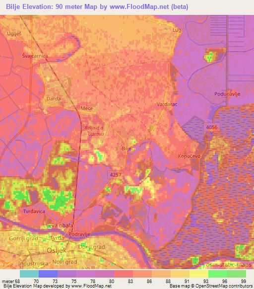 Bilje,Croatia Elevation Map