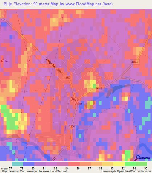 Bilje,Croatia Elevation Map