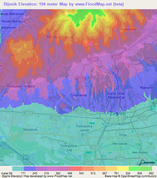 Bijenik,Croatia Elevation Map